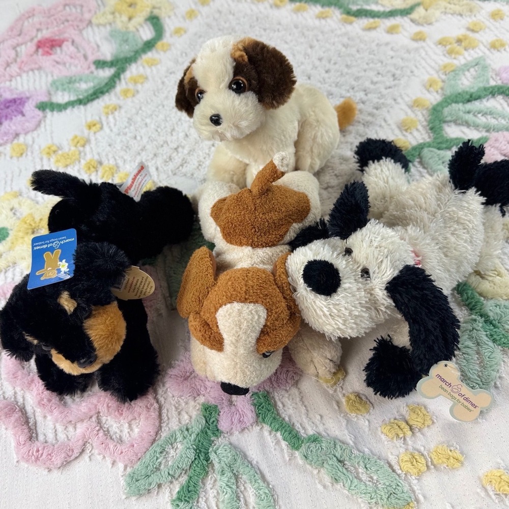 Plushland March of Dimes Puppy Dog Bean Bag Plush Set of 4 Black Brown White